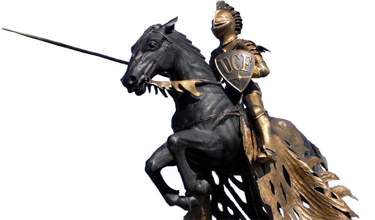 ucf knight statue: armored knight jousting on horse